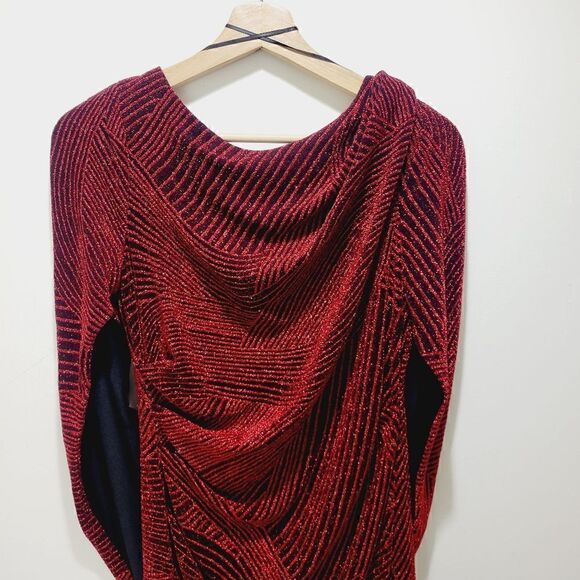 SL NY Red Sparkle Drape Dress - Picture 7 of 16